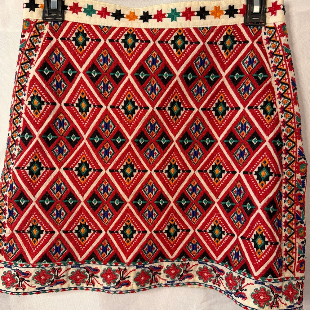 Topshop Bohemian Embroidered Mini Skirt Folk Geometric Festival Linen Blend 6